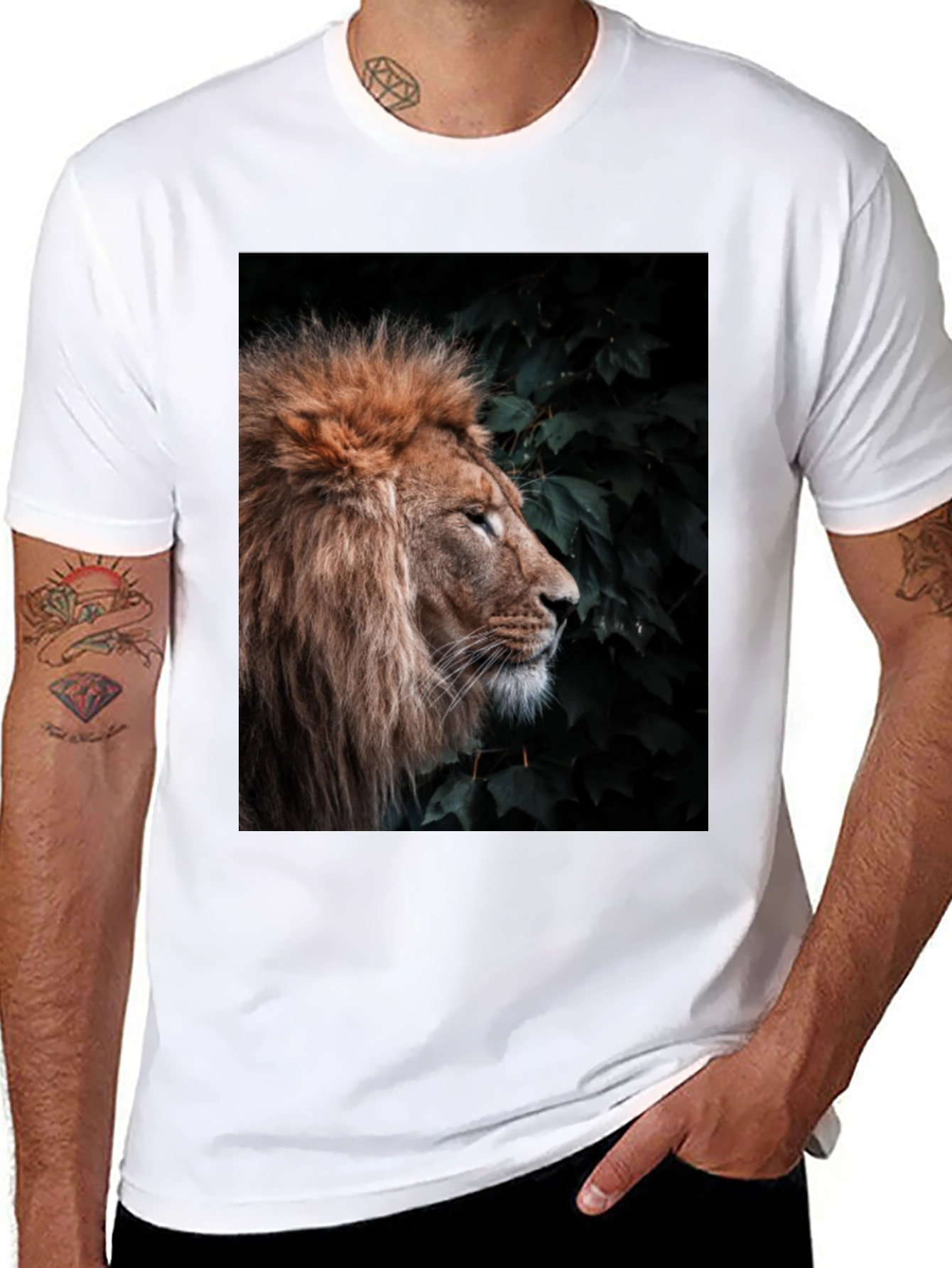 Lion Portrait T-Shirt - Black Cotton Tee