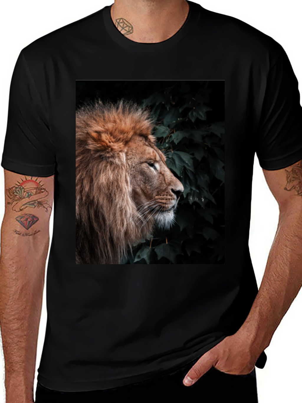Lion Portrait T-Shirt - Black Cotton Tee