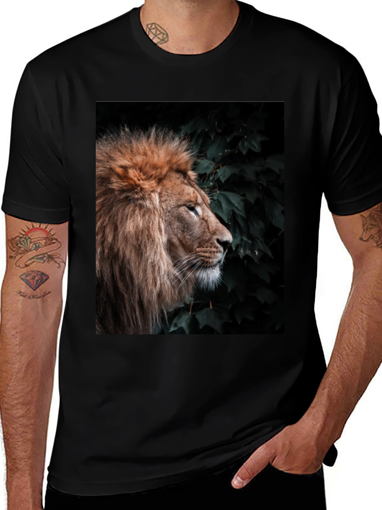 Lion Portrait T-Shirt - Black Cotton Tee