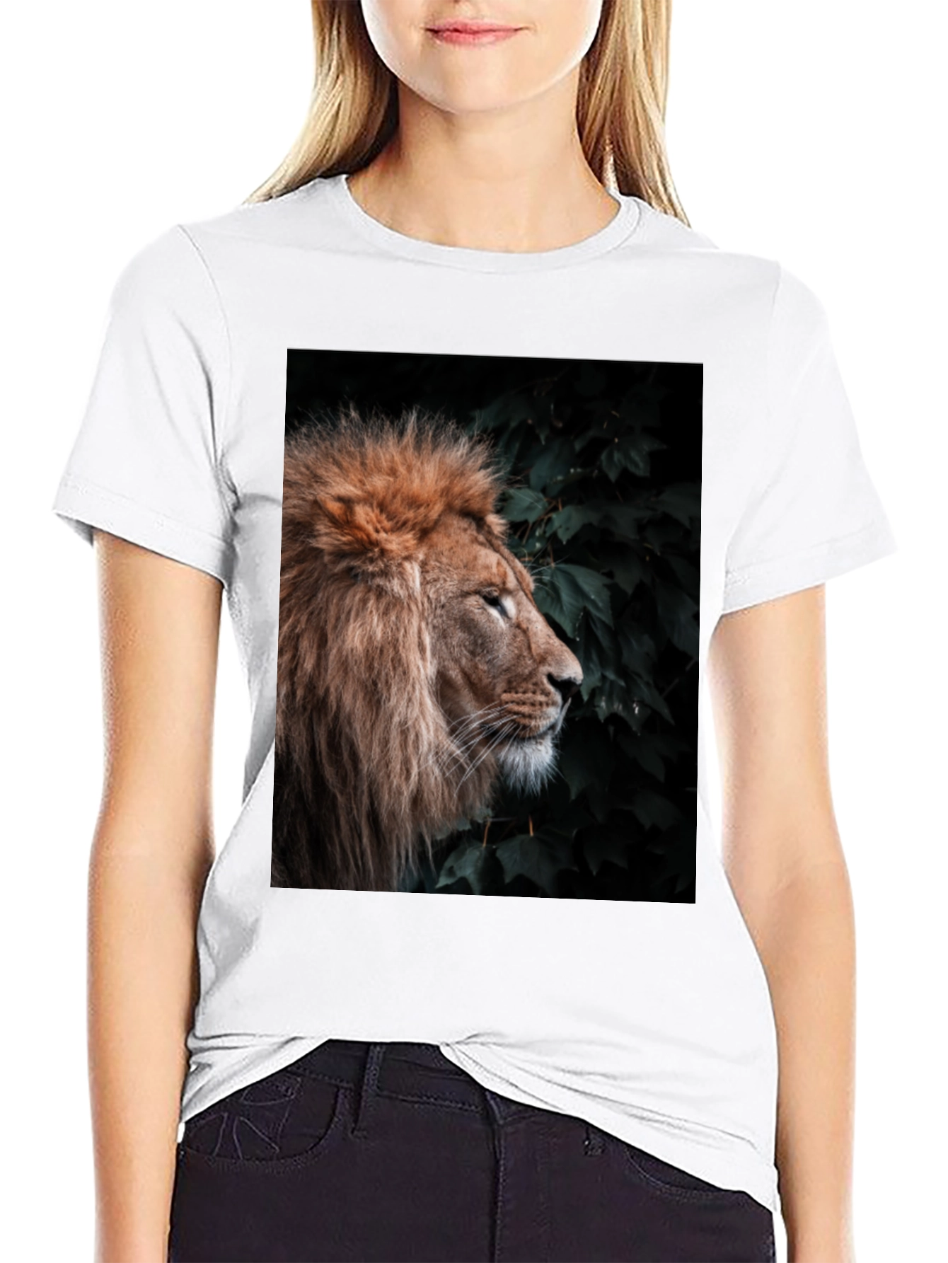 Lion Portrait T-Shirt - Black Cotton Tee