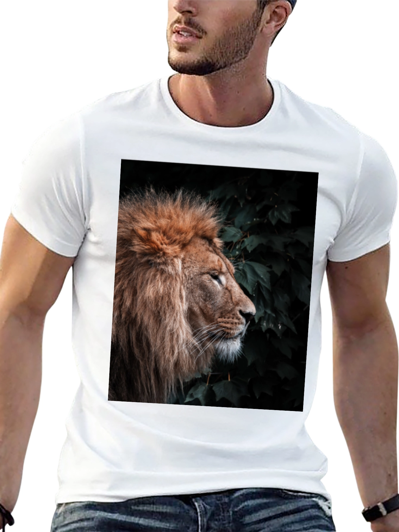 Lion Portrait T-Shirt - Black Cotton Tee