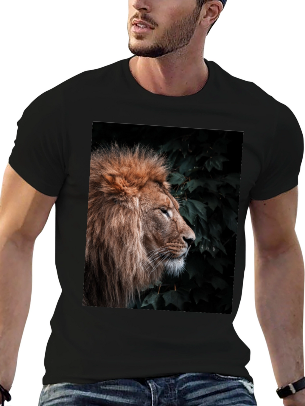 Lion Portrait T-Shirt - Black Cotton Tee