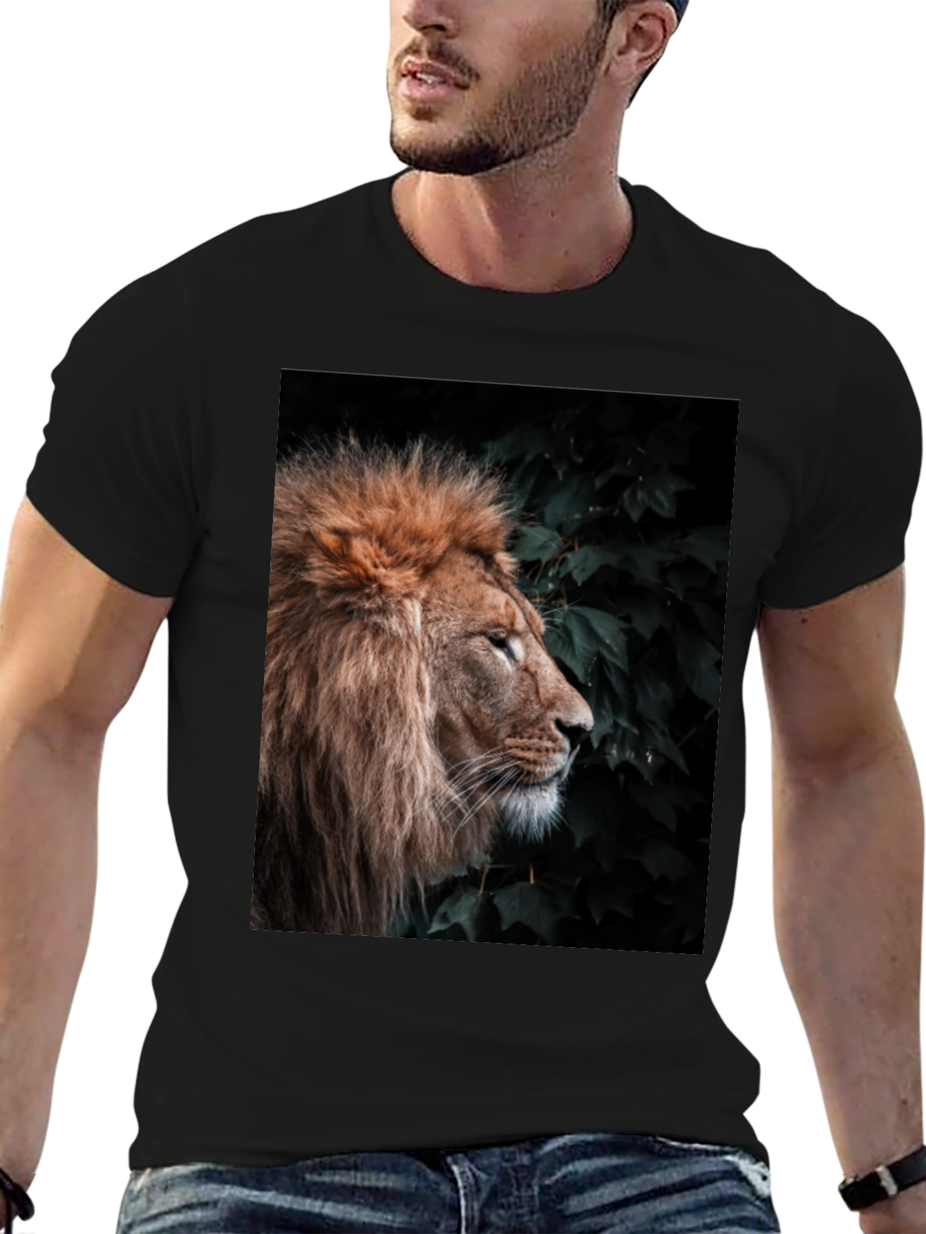 Lion Portrait T-Shirt - Black Cotton Tee