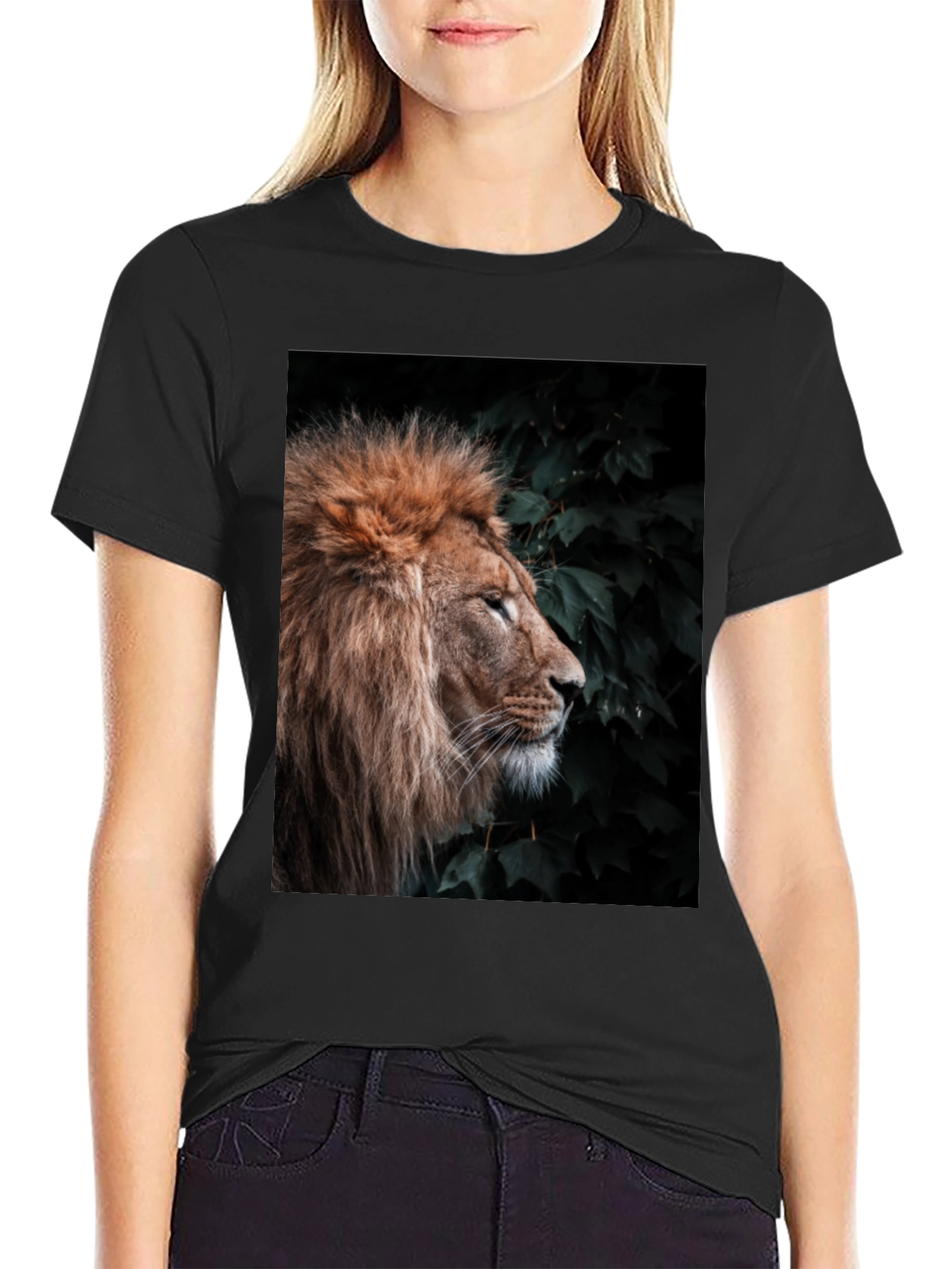 Lion Portrait T-Shirt - Black Cotton Tee