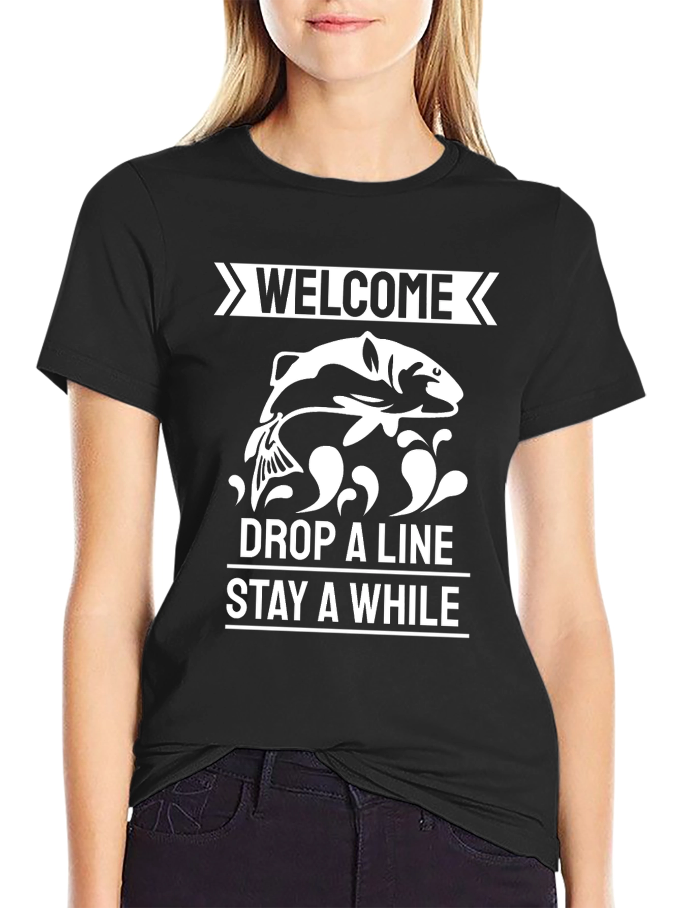 Welcome Fish Graphic Tee: Drop A Line Stay A While