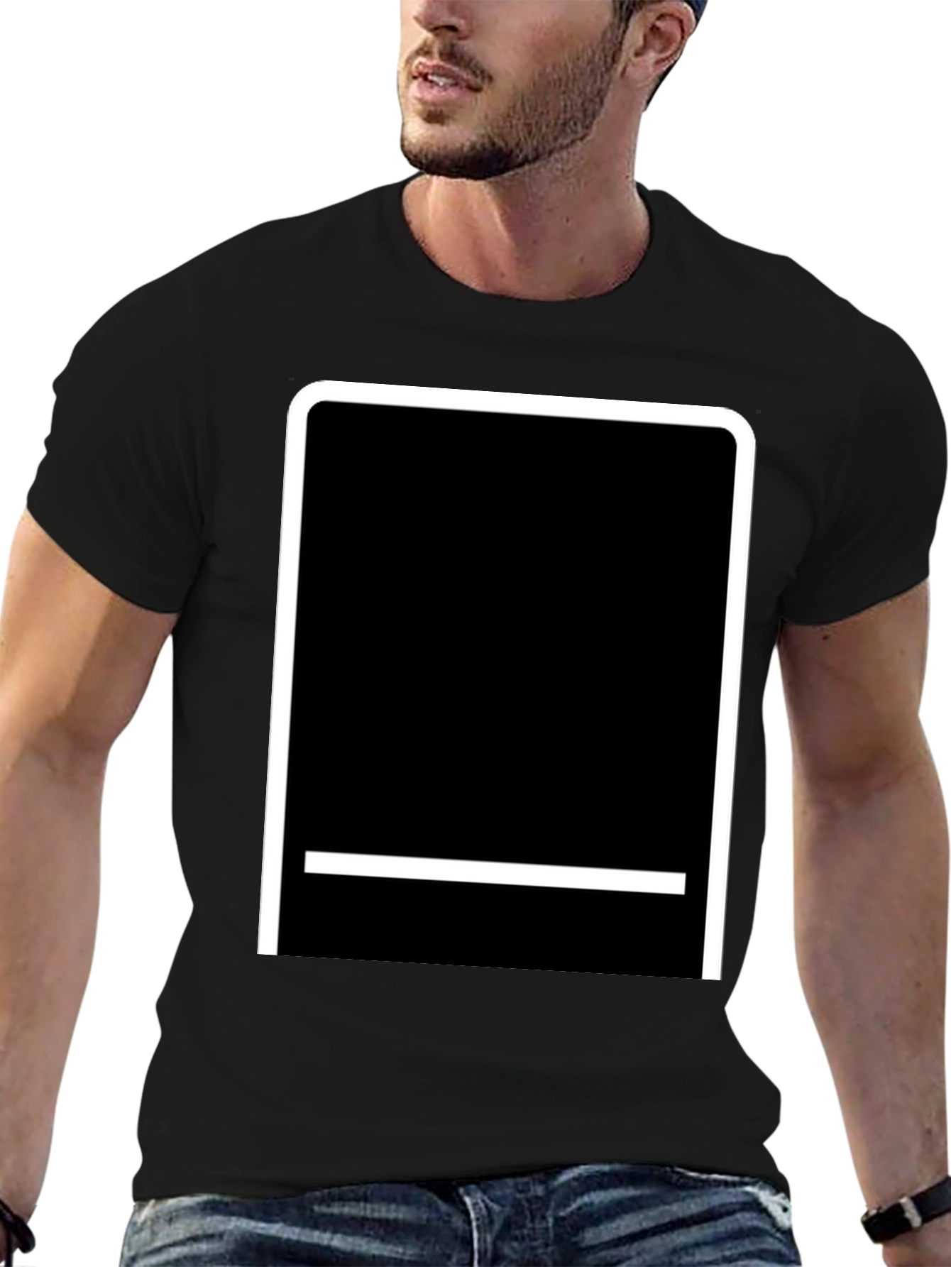 Modern Black T-Shirt with White Graphic Design