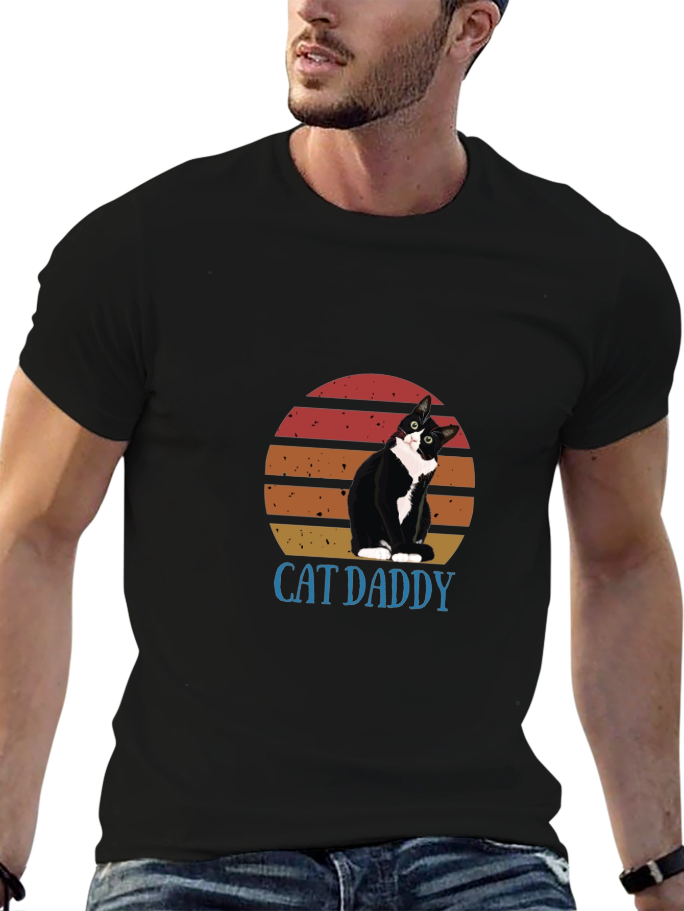 Cat Daddy Graphic Tee - Black Cotton T-Shirt