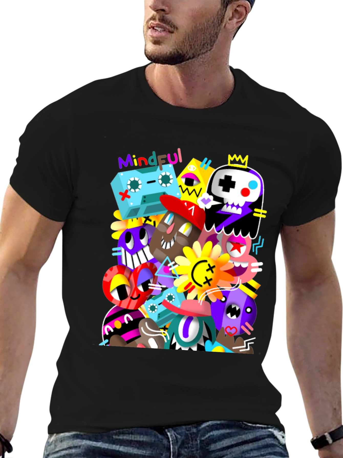 Mindful Doodle Art Black Graphic Tee