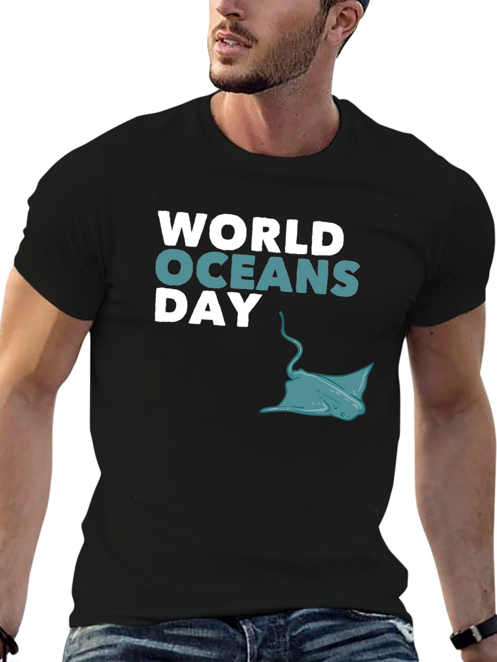 World Oceans Day Black Graphic T-Shirt