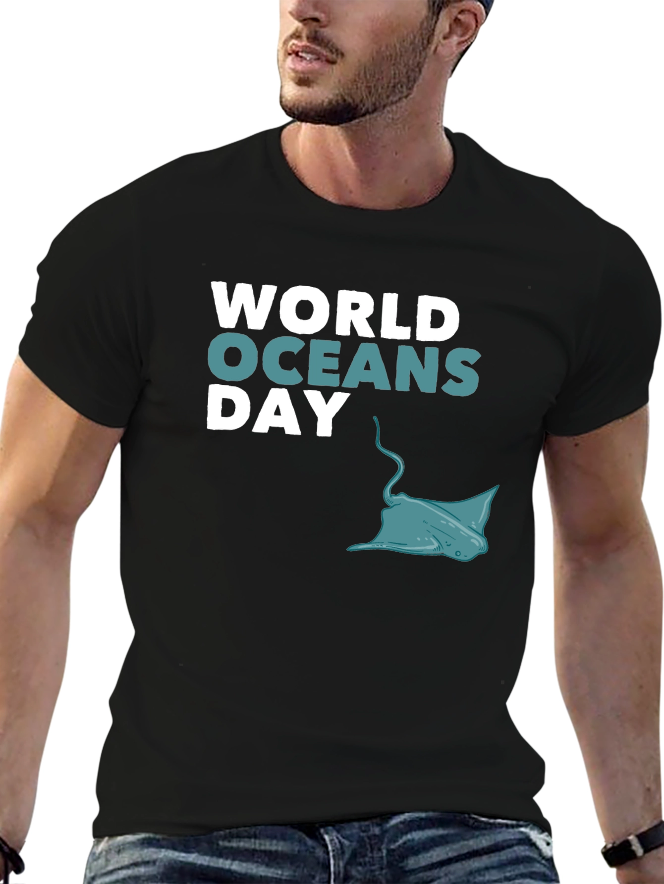 World Oceans Day Black Graphic T-Shirt