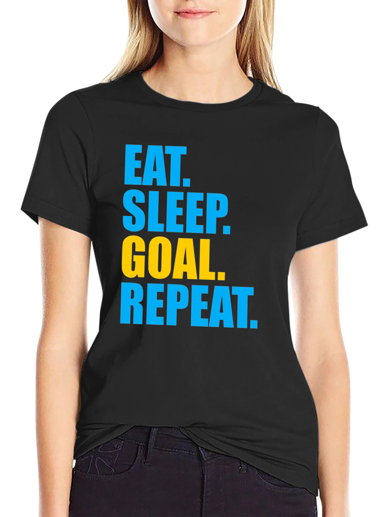 Eat Sleep Goal Repeat Graphic Tee - Black