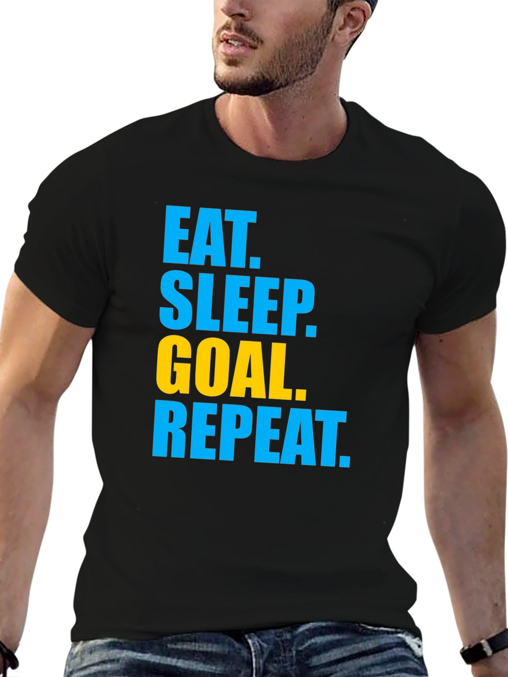 Eat Sleep Goal Repeat Graphic Tee - Black