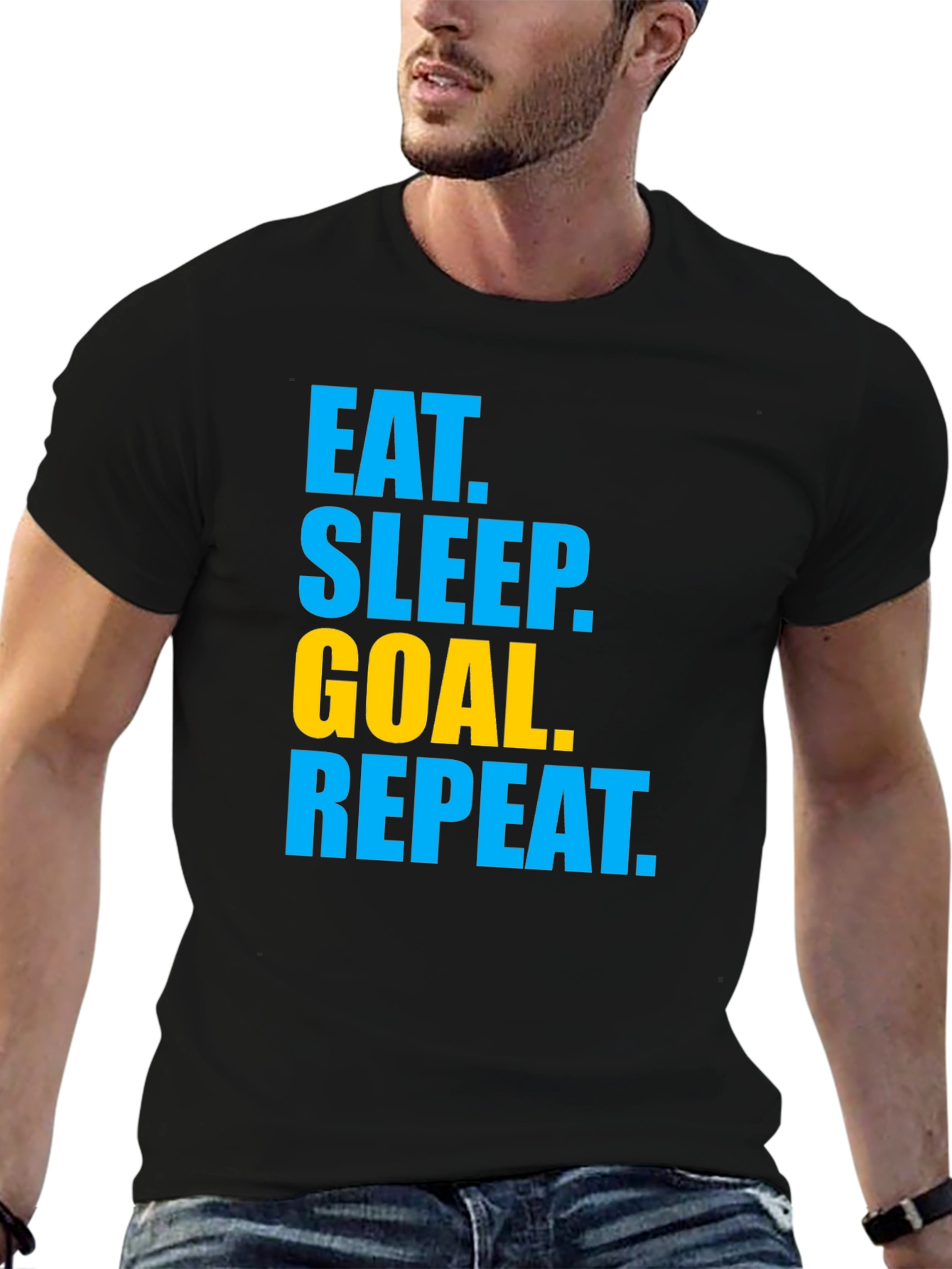 Eat Sleep Goal Repeat Graphic Tee - Black