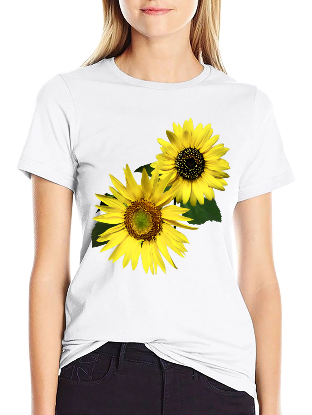 Sunflower Graphic Tee - Black Cotton Casual