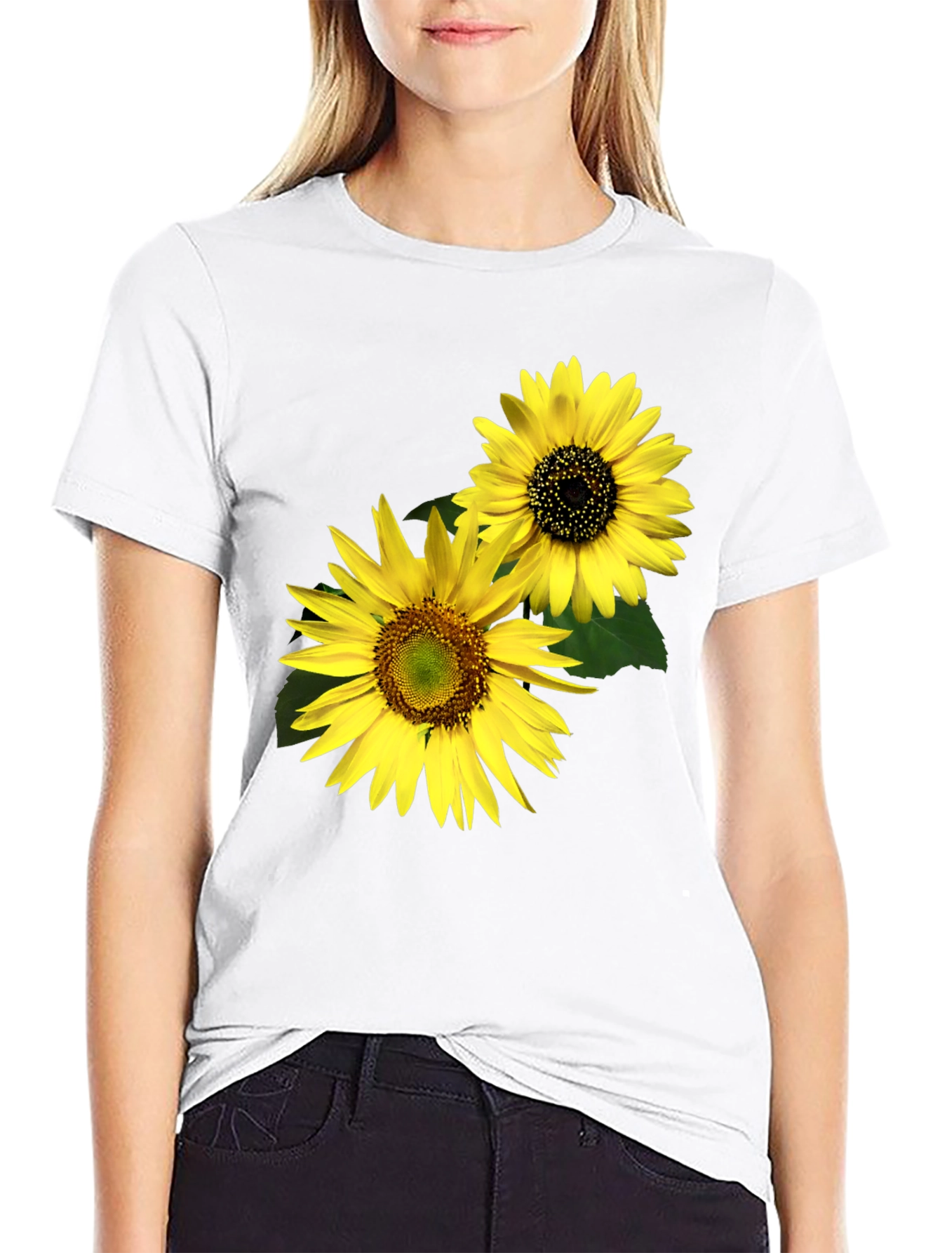 Sunflower Graphic Tee - Black Cotton Casual