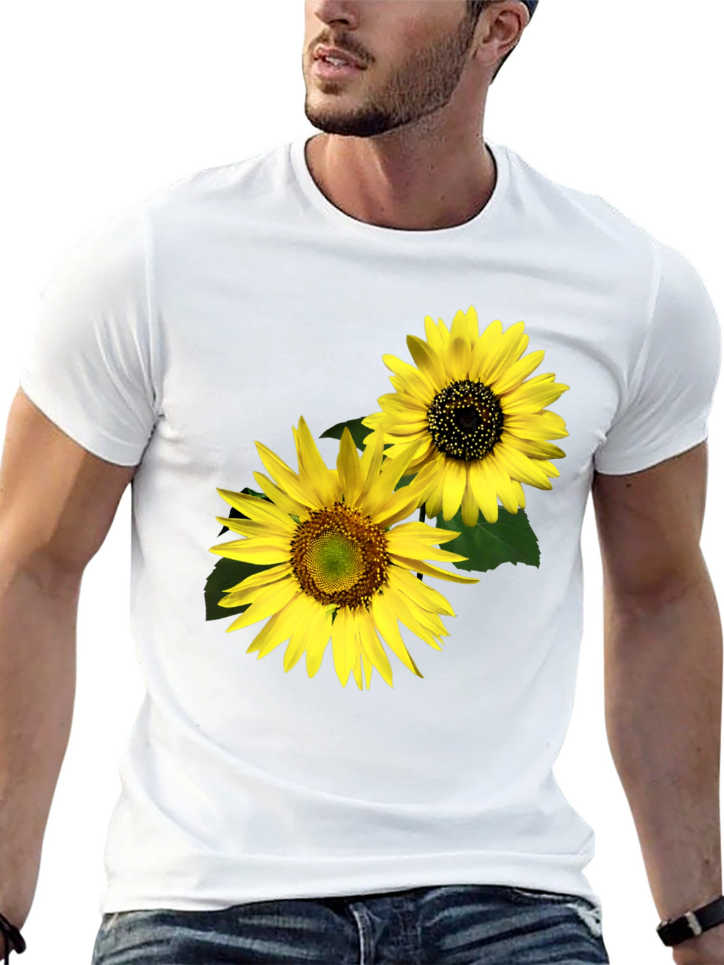 Sunflower Graphic Tee - Black Cotton Casual