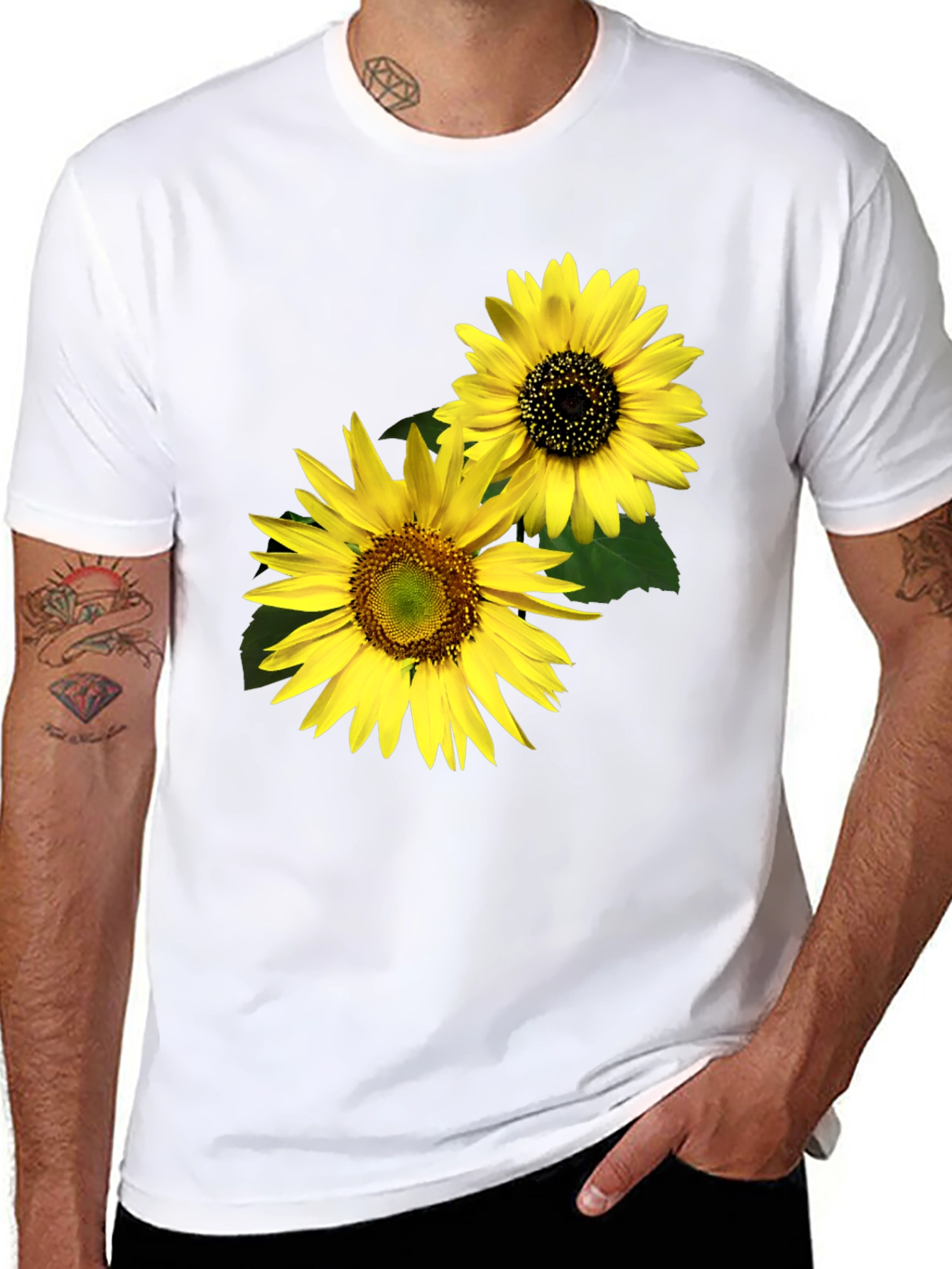 Sunflower Graphic Tee - Black Cotton Casual