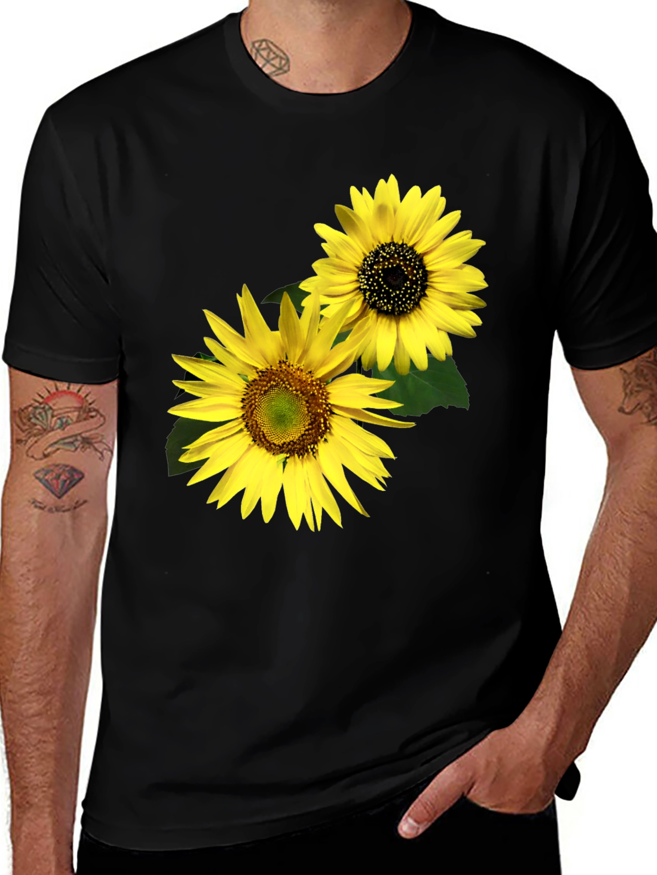 Sunflower Graphic Tee - Black Cotton Casual