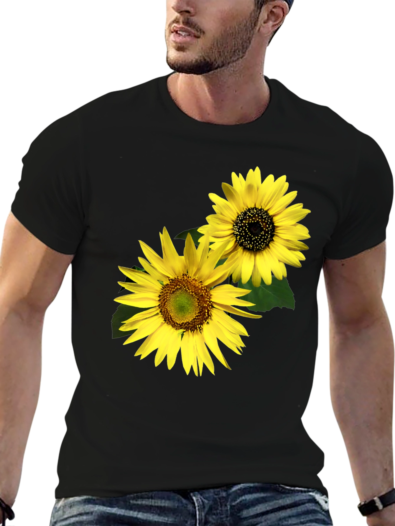 Sunflower Graphic Tee - Black Cotton Casual