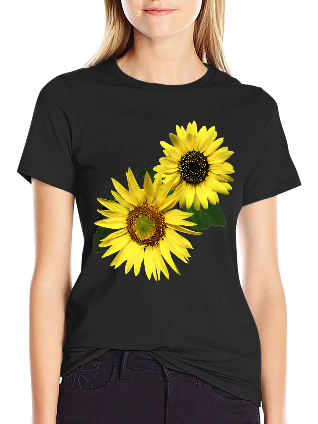 Sunflower Graphic Tee - Black Cotton Casual