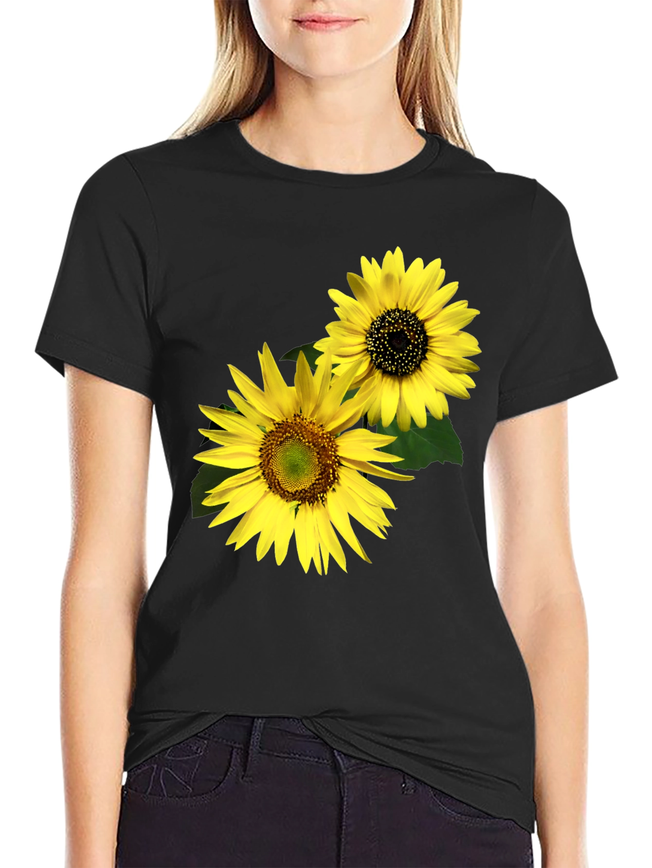 Sunflower Graphic Tee - Black Cotton Casual