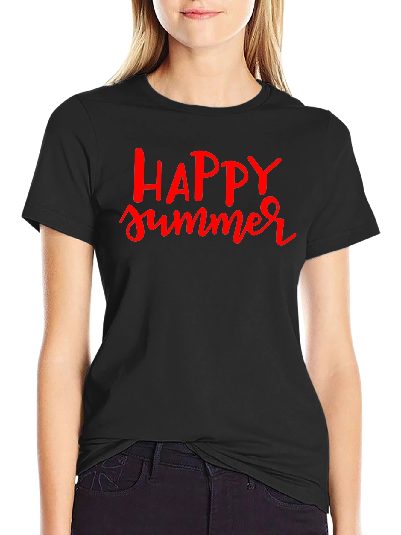 Happy Summer Graphic Black T-Shirt