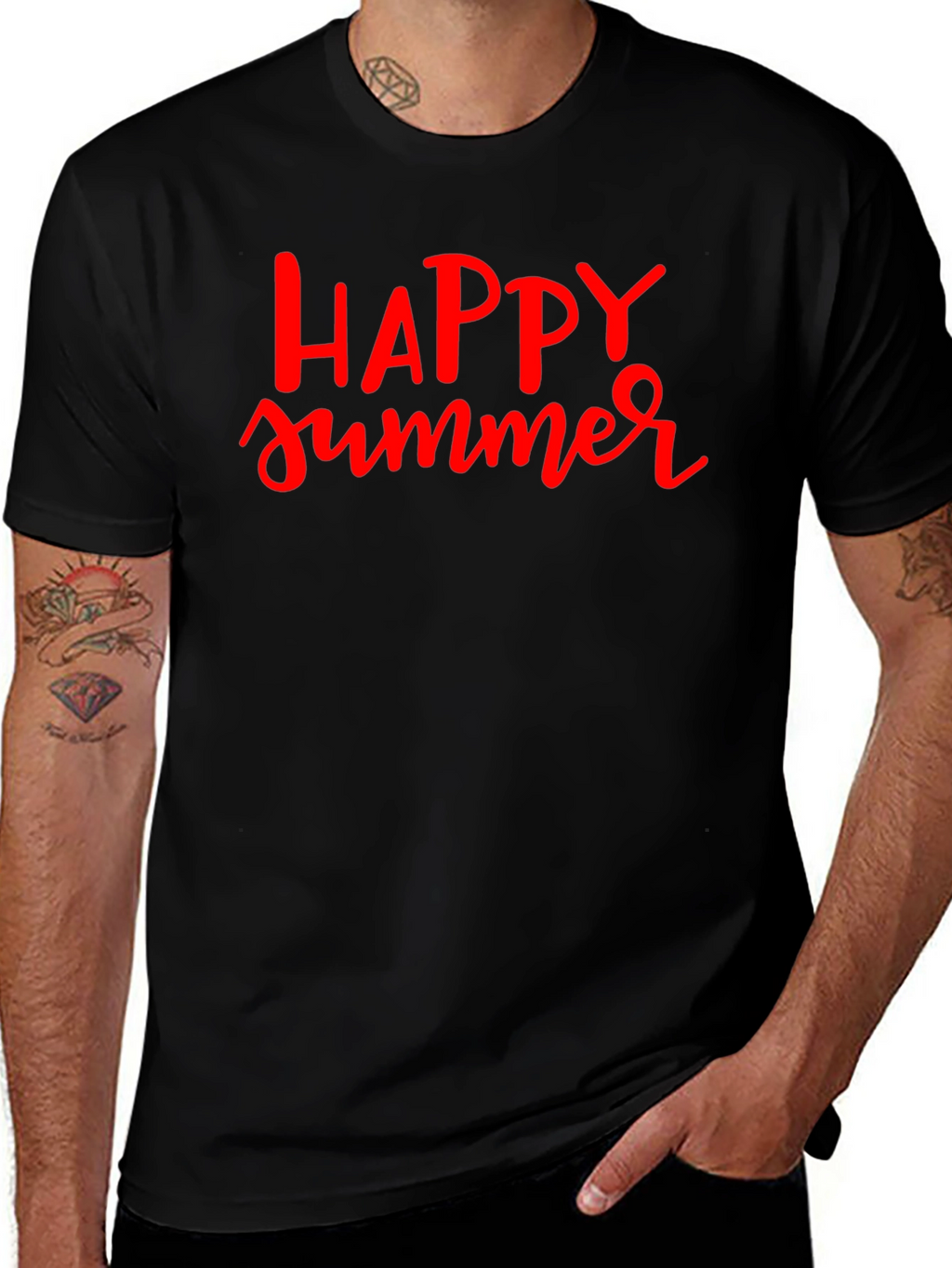 Happy Summer Graphic Black T-Shirt