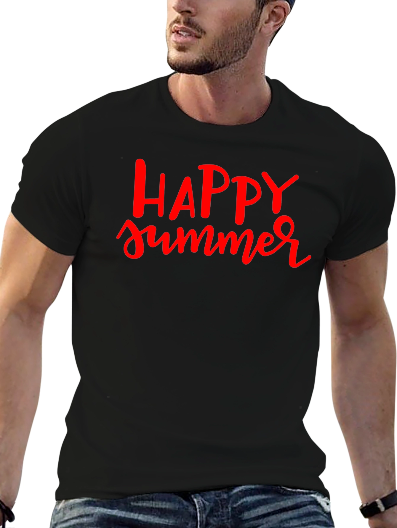 Happy Summer Graphic Black T-Shirt