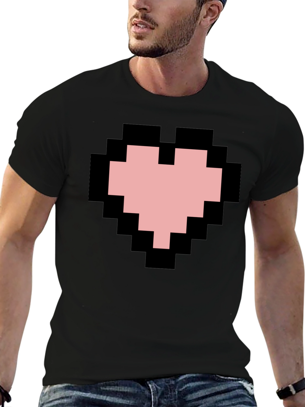 Pixel Heart Graphic Black T-Shirt