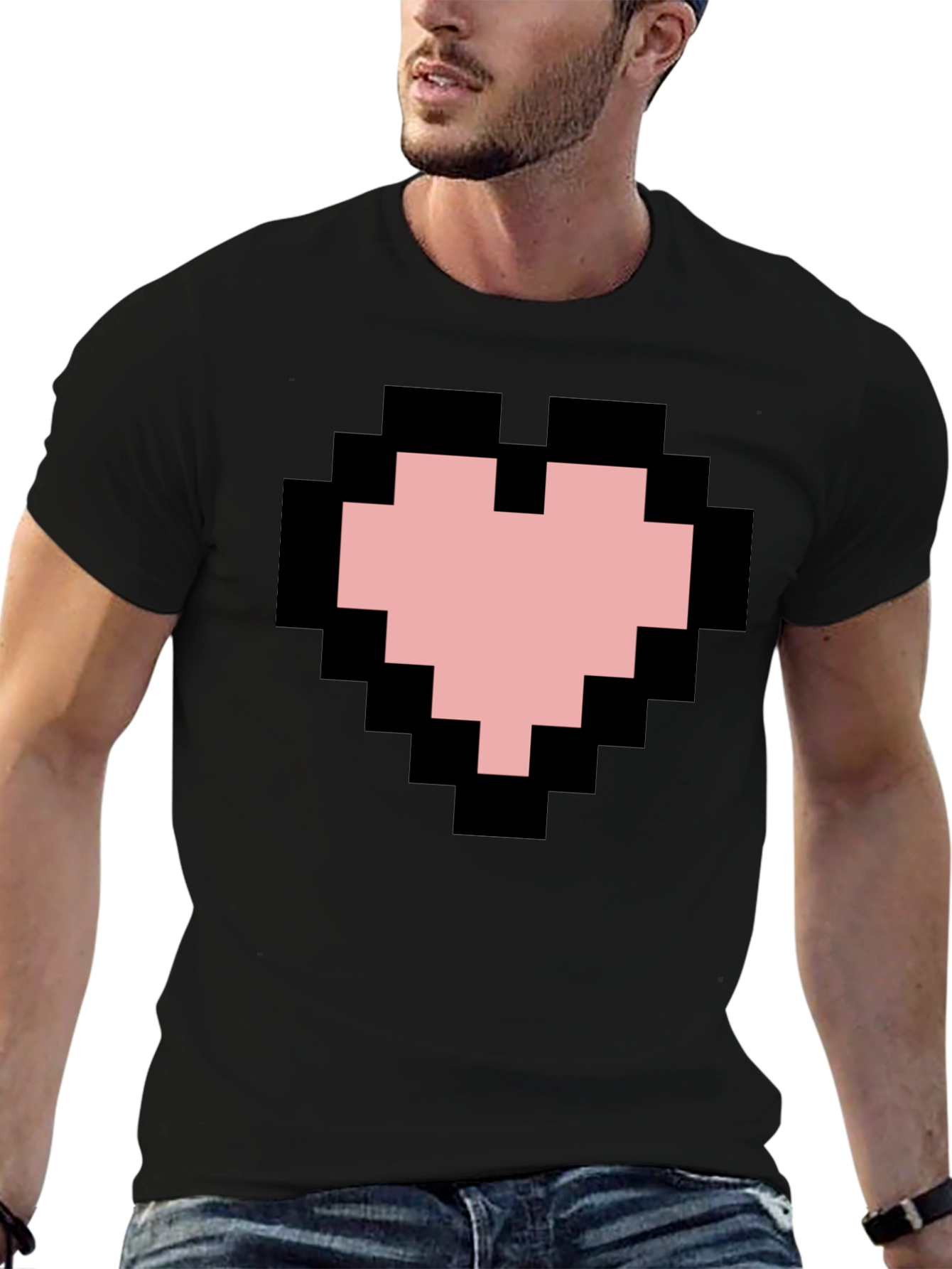 Pixel Heart Graphic Black T-Shirt