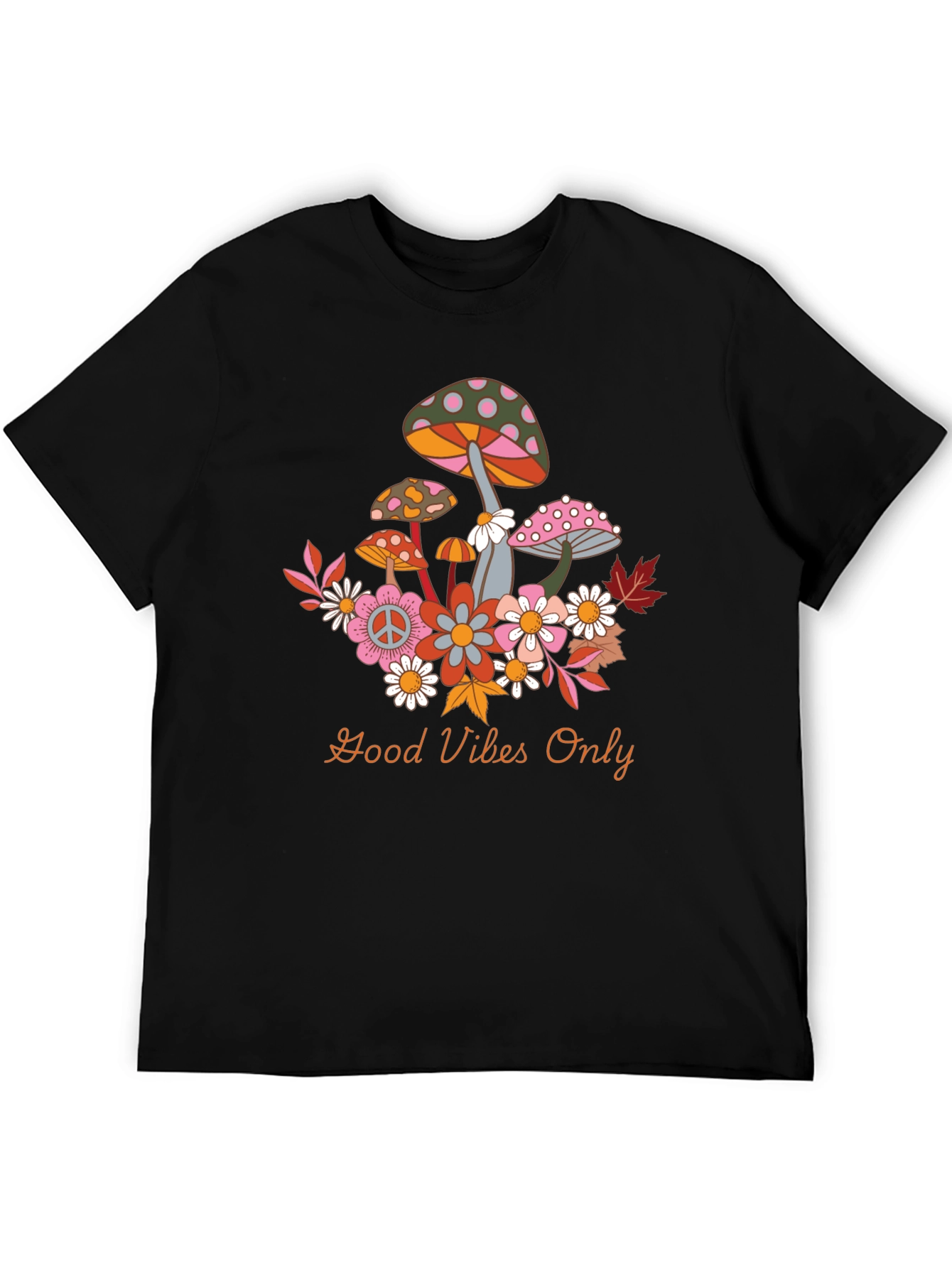 Groovy Mushroom & Flower Graphic Tee - Good Vibes Only!