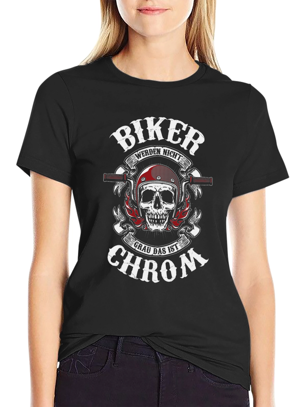 Biker Skull T-Shirt - Grau Das Ist Chrom Design