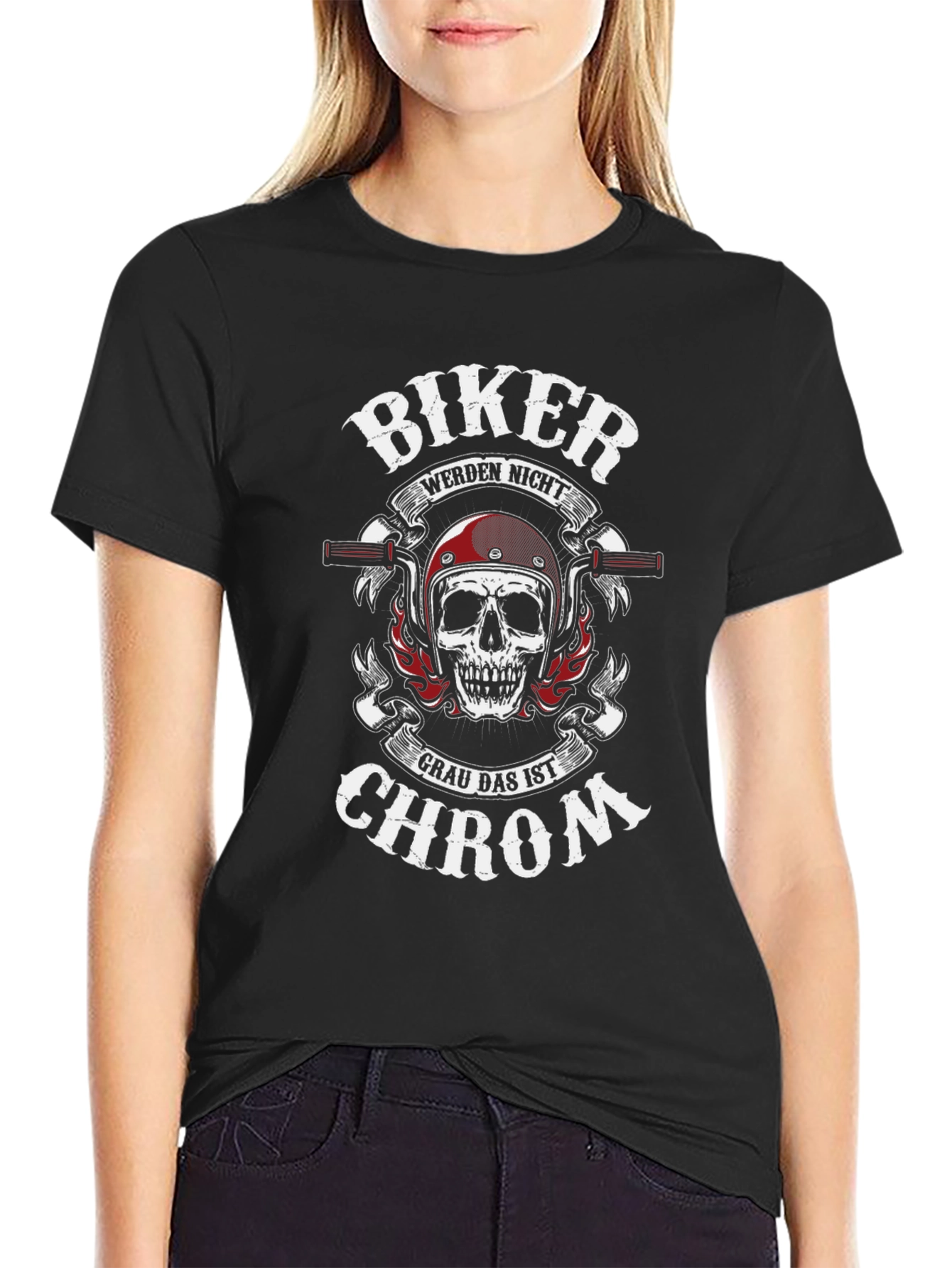 Biker Skull T-Shirt - Grau Das Ist Chrom Design