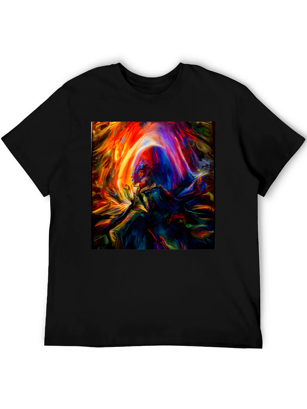 Vibrant Abstract Art Graphic Print Black T-Shirt