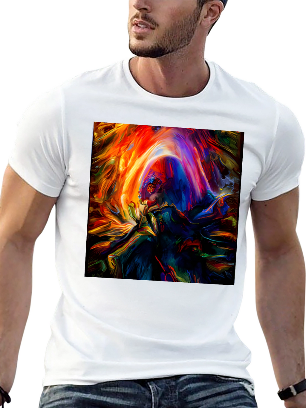 Vibrant Abstract Art Graphic Print Black T-Shirt