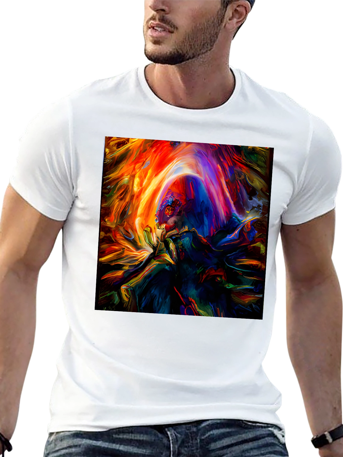 Vibrant Abstract Art Graphic Print Black T-Shirt