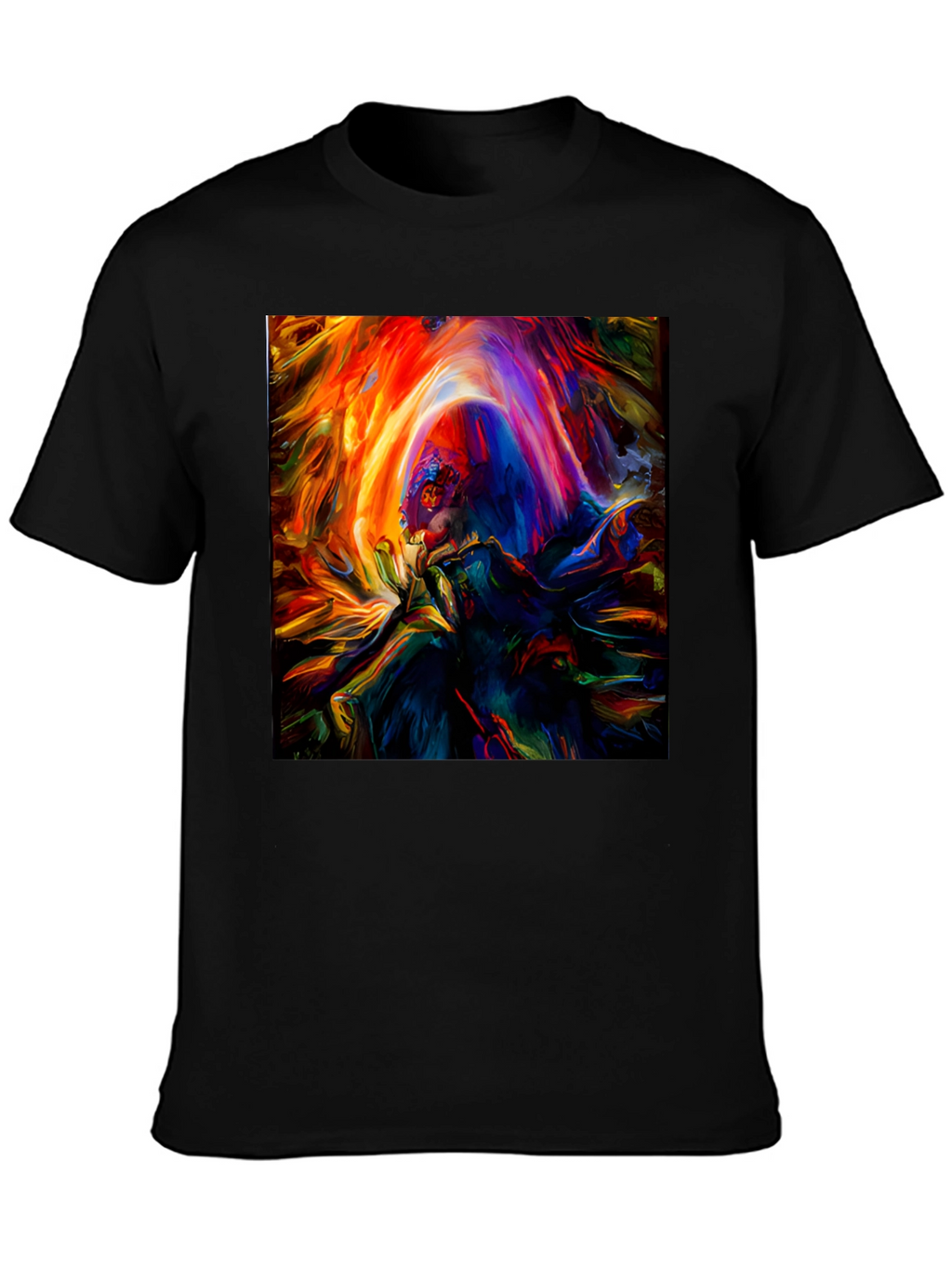 Vibrant Abstract Art Graphic Print Black T-Shirt