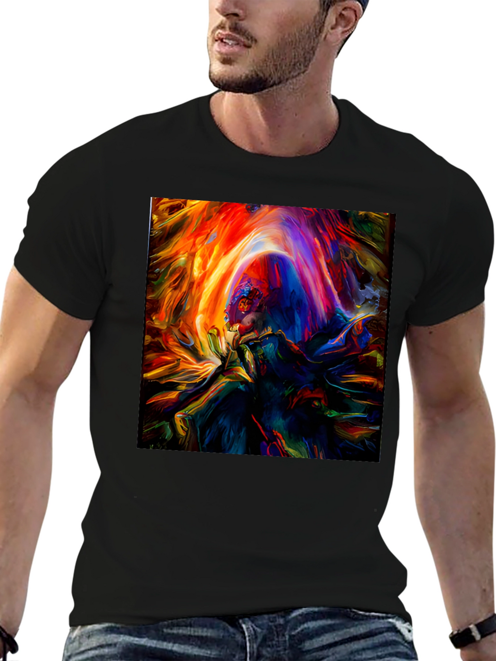 Vibrant Abstract Art Graphic Print Black T-Shirt