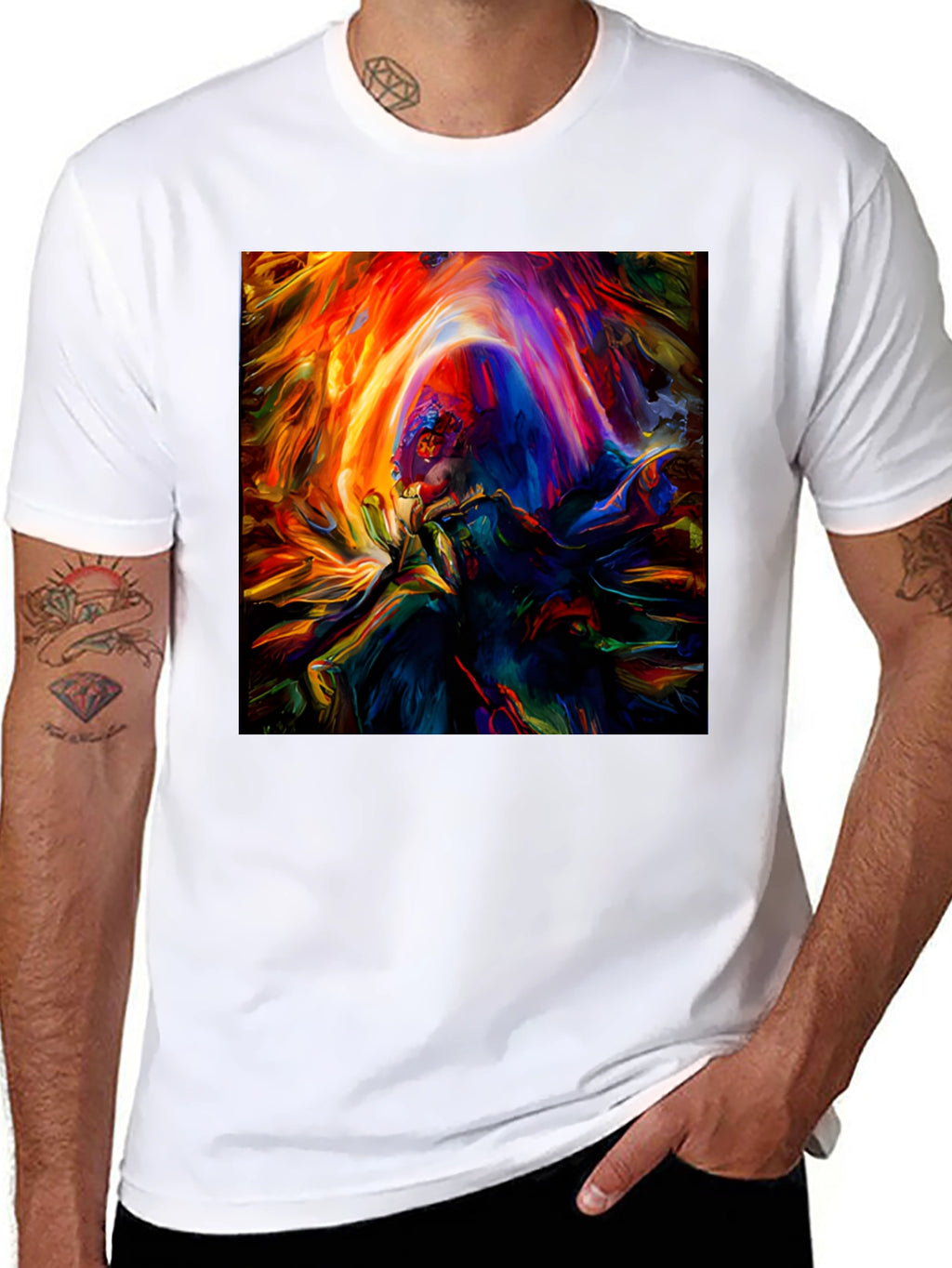 Vibrant Abstract Art Graphic Print Black T-Shirt