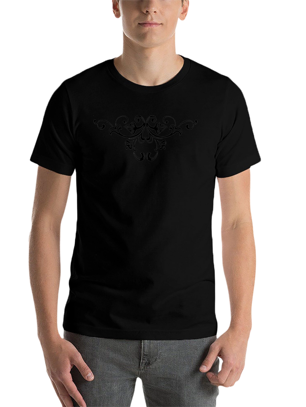 Mens Black Tee with Elegant Scroll Design