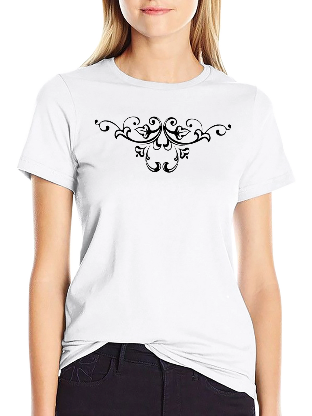 Mens Black Tee with Elegant Scroll Design