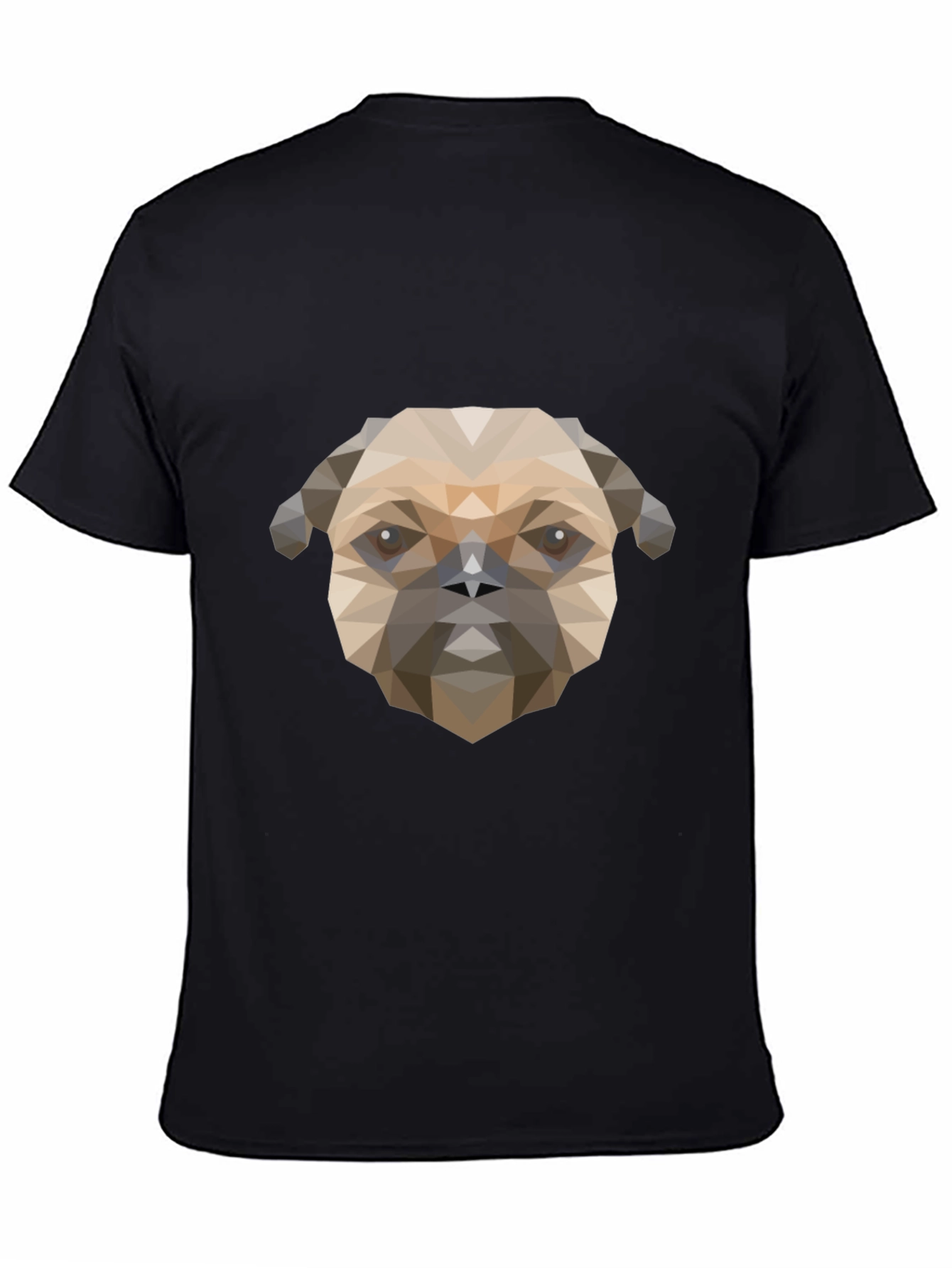 Geometric Pug Dog Graphic Print T-Shirt - Black