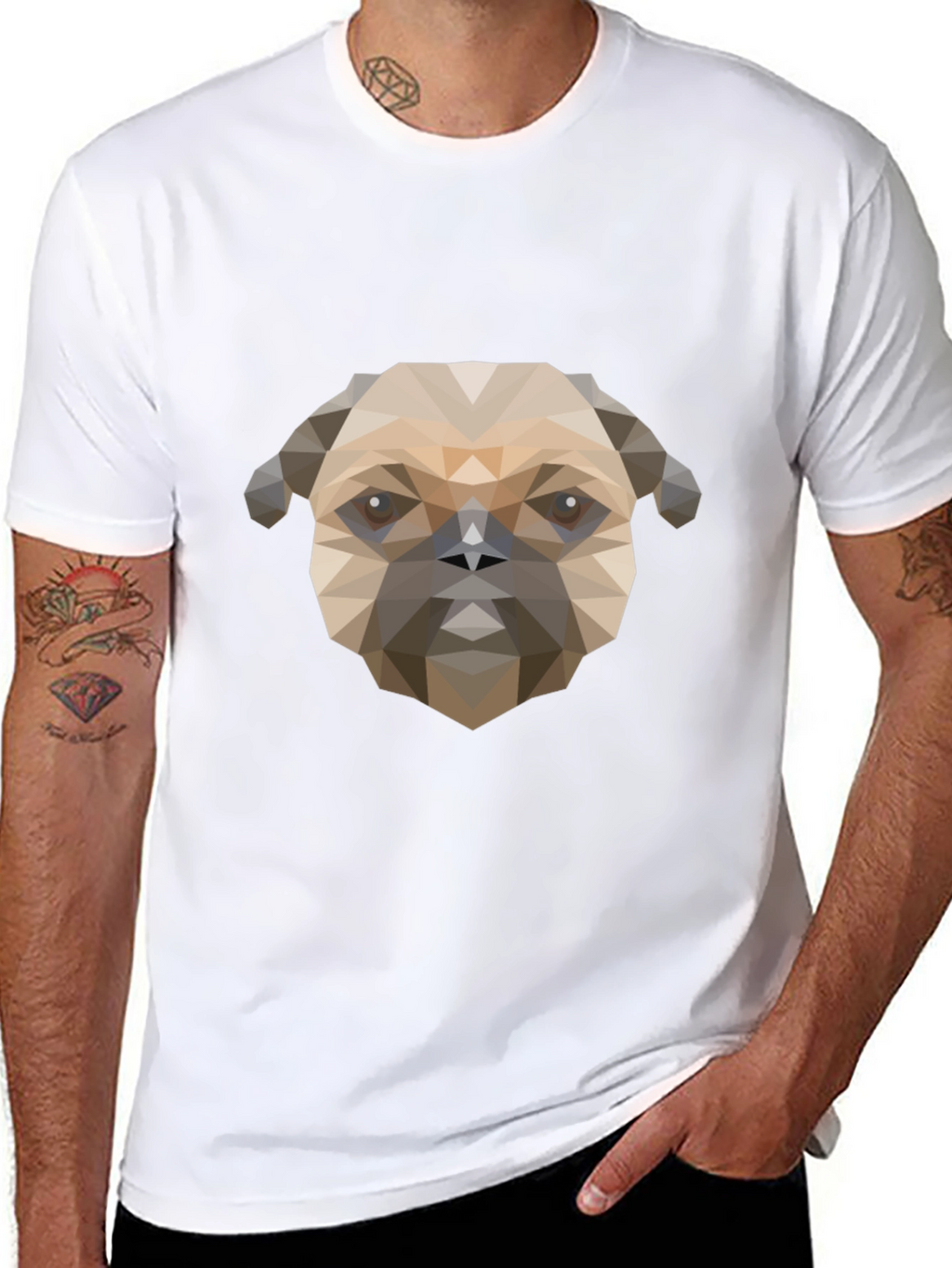 Geometric Pug Dog Graphic Print T-Shirt - Black