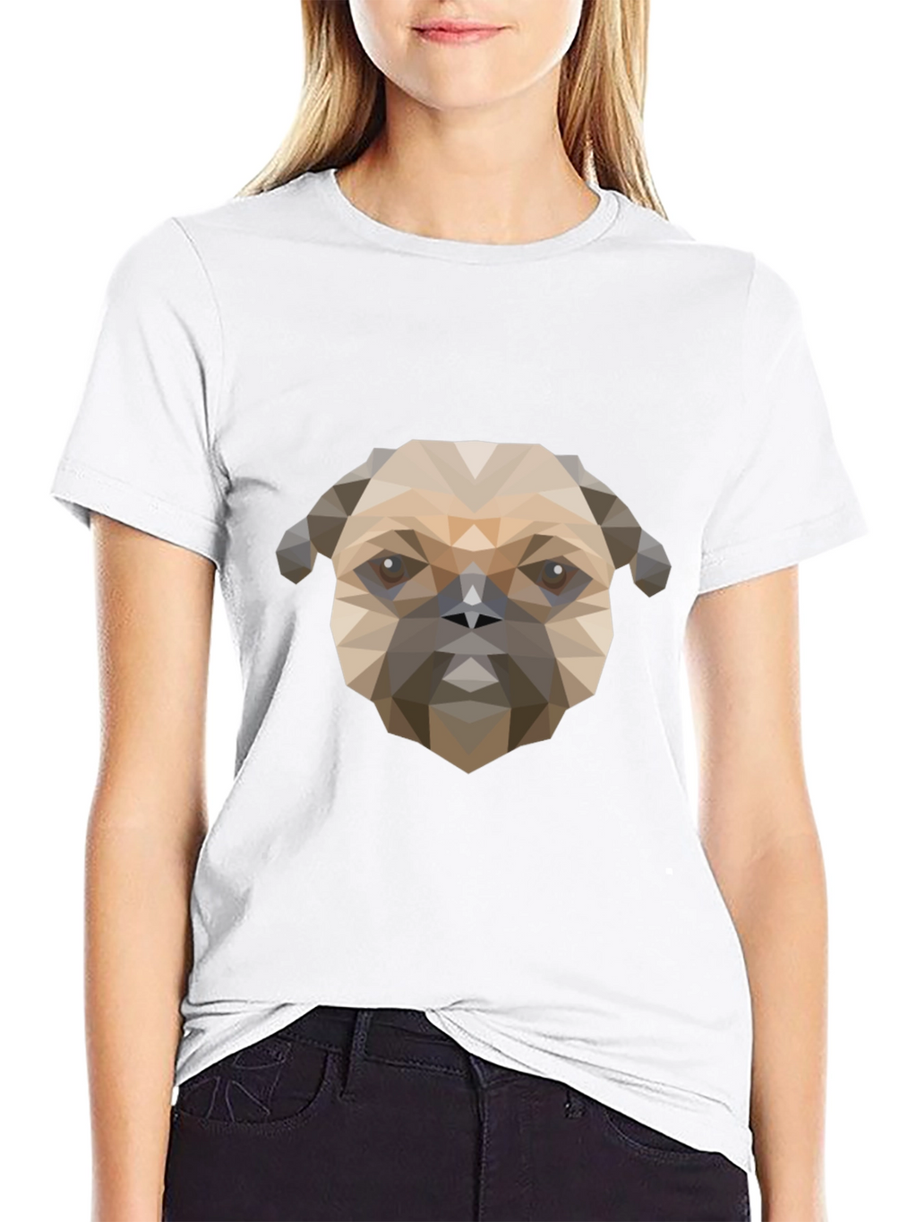 Geometric Pug Dog Graphic Print T-Shirt - Black