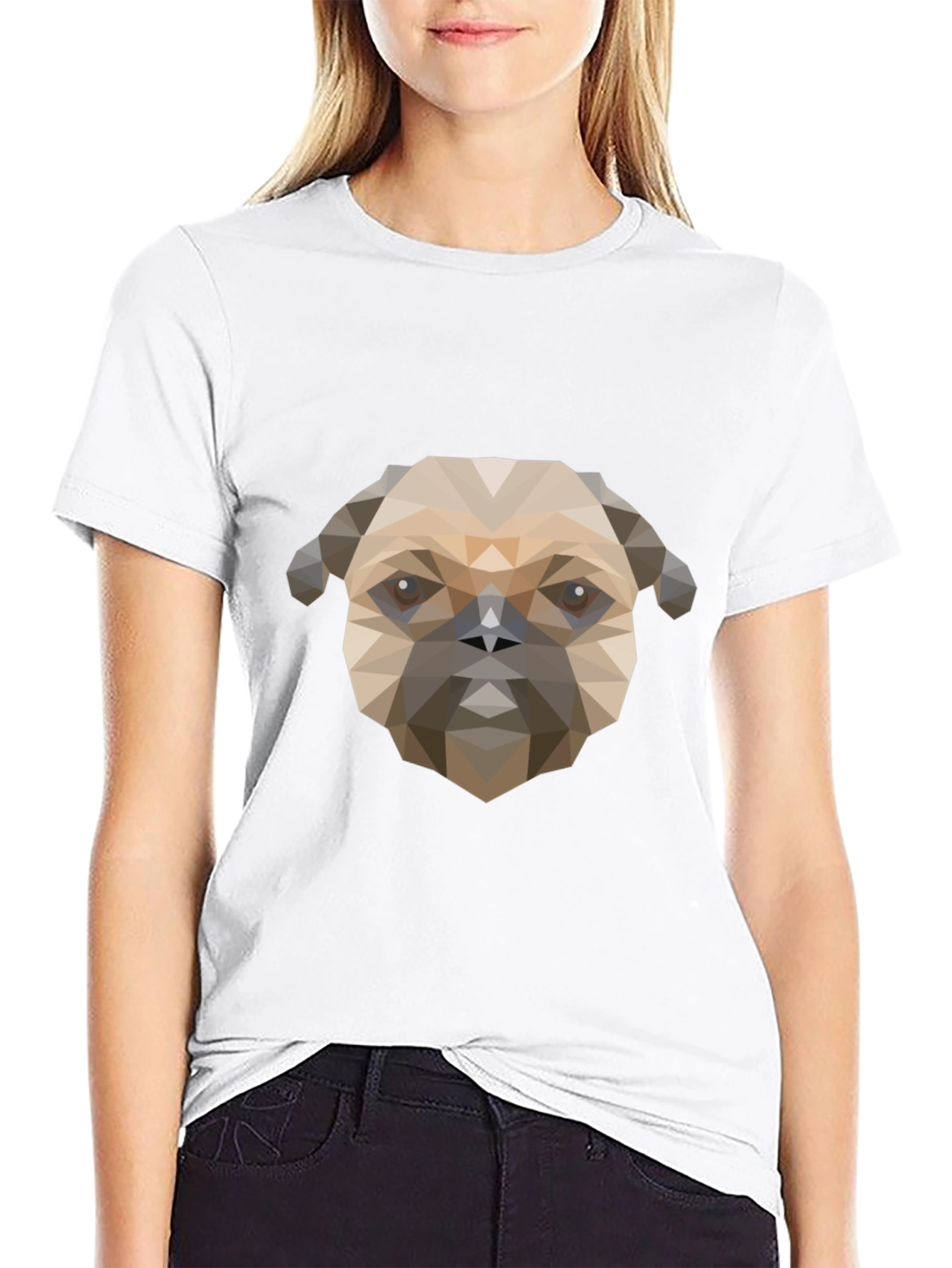Geometric Pug Dog Graphic Print T-Shirt - Black