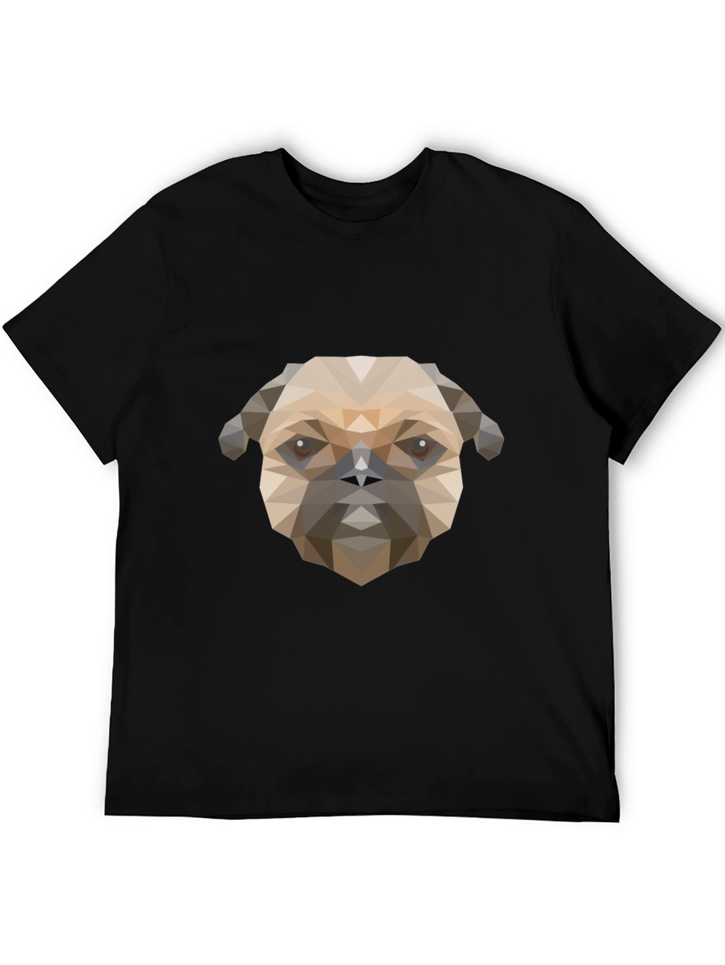 Geometric Pug Dog Graphic Print T-Shirt - Black