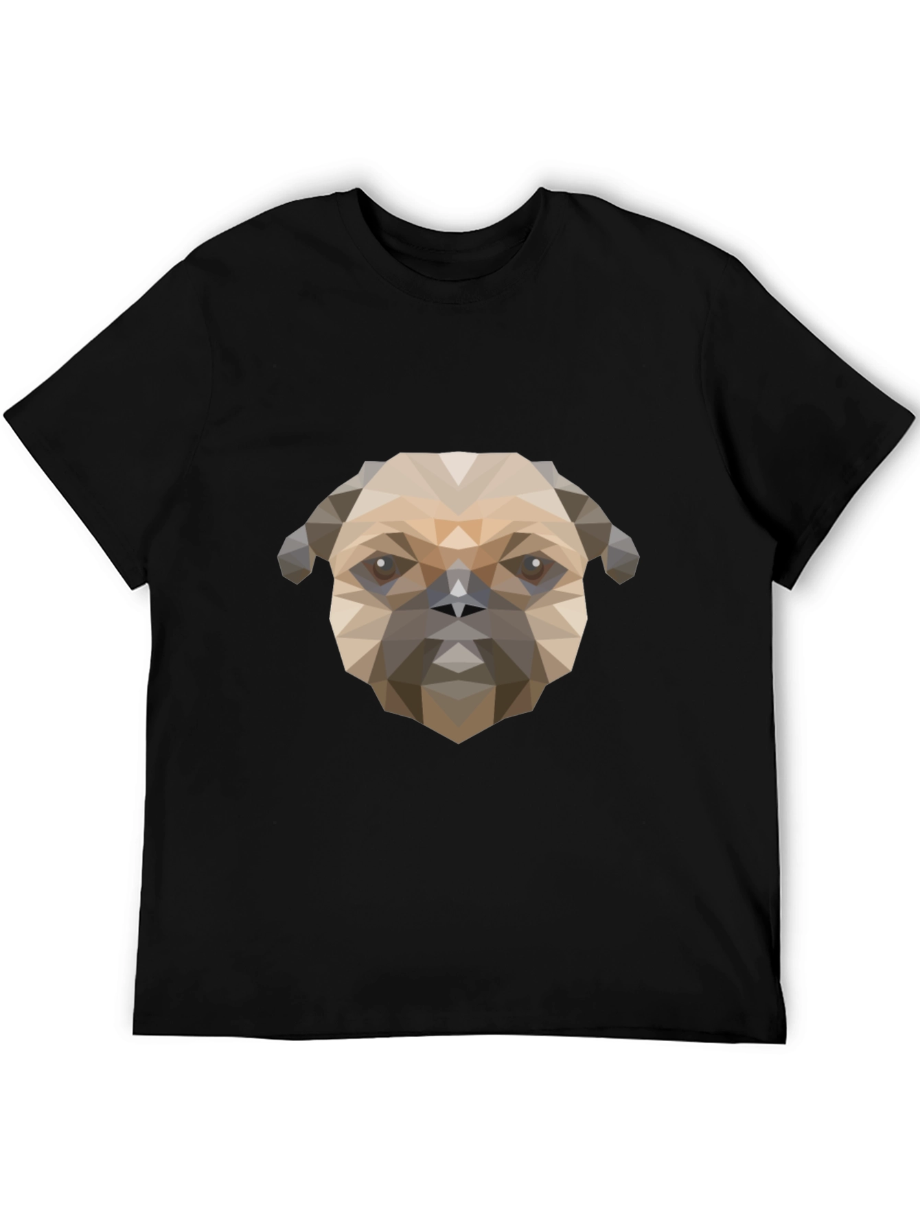 Geometric Pug Dog Graphic Print T-Shirt - Black