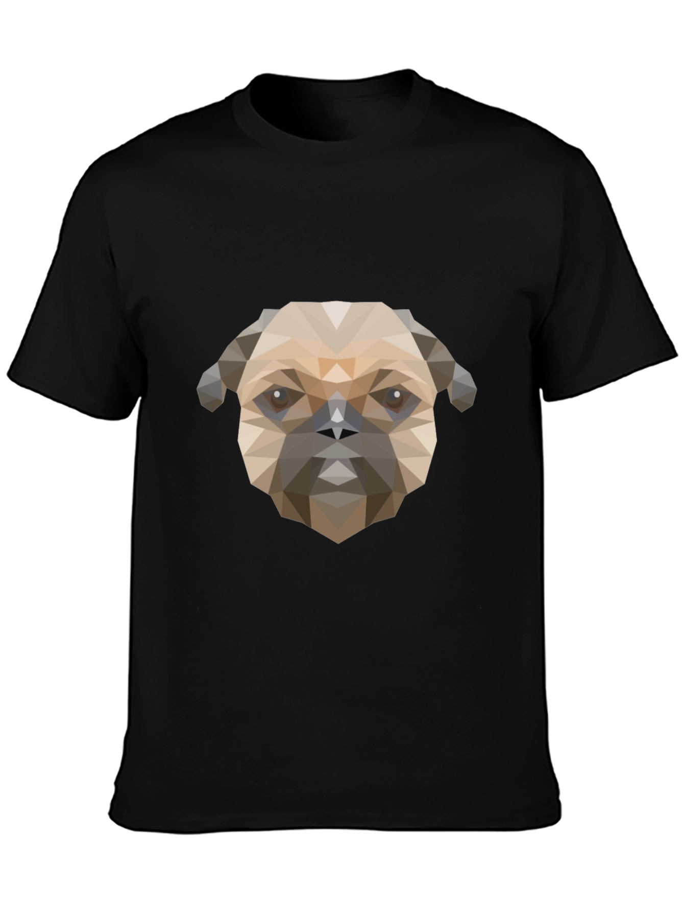 Geometric Pug Dog Graphic Print T-Shirt - Black