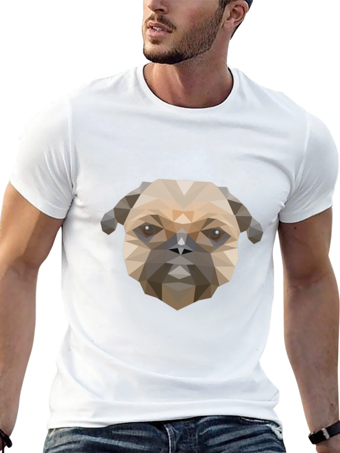 Geometric Pug Dog Graphic Print T-Shirt - Black