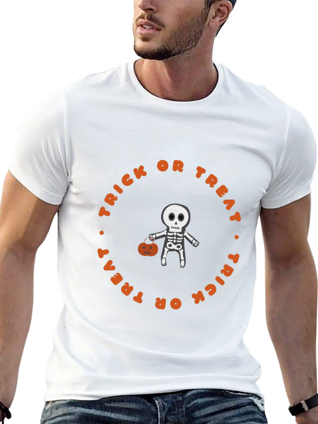 Halloween Skeleton Trick or Treat Graphic Tee